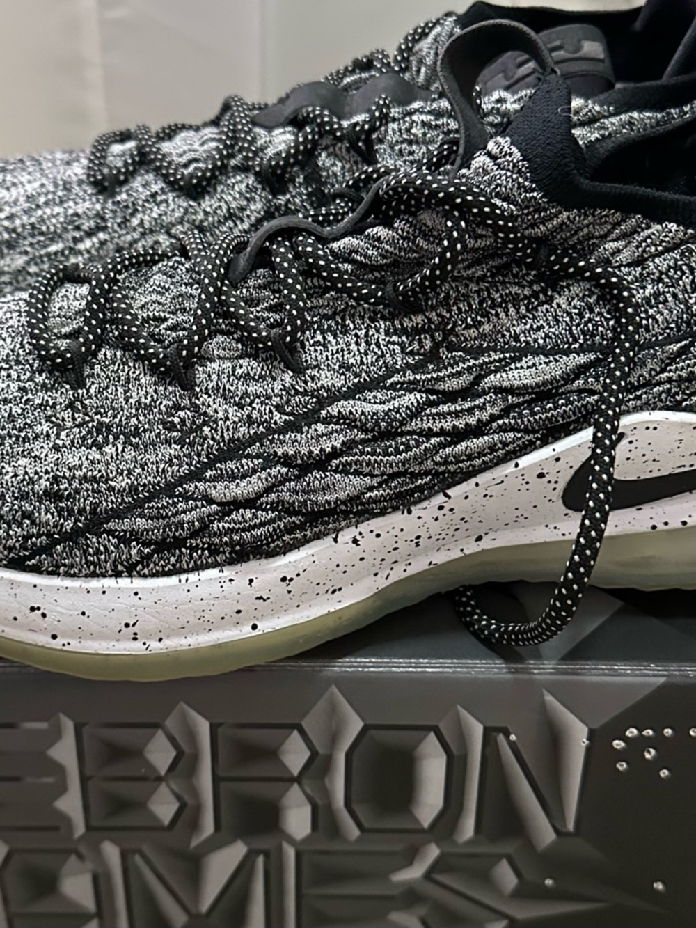 Gently worn LeBron XV Low Nike Black/White Knit Sneakers.  Men’s Size 8.5.